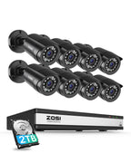 ZOSI 3K Lite Security Camera System Indoor Outdoor,AI Human/Vehicle Detection,Night Vision,Remote Access,4pcs 1080P 1920TVL Weatherproof Surveillance Cameras,H.265+ 8CH 5MP Lite CCTV DVR(NO HDD)