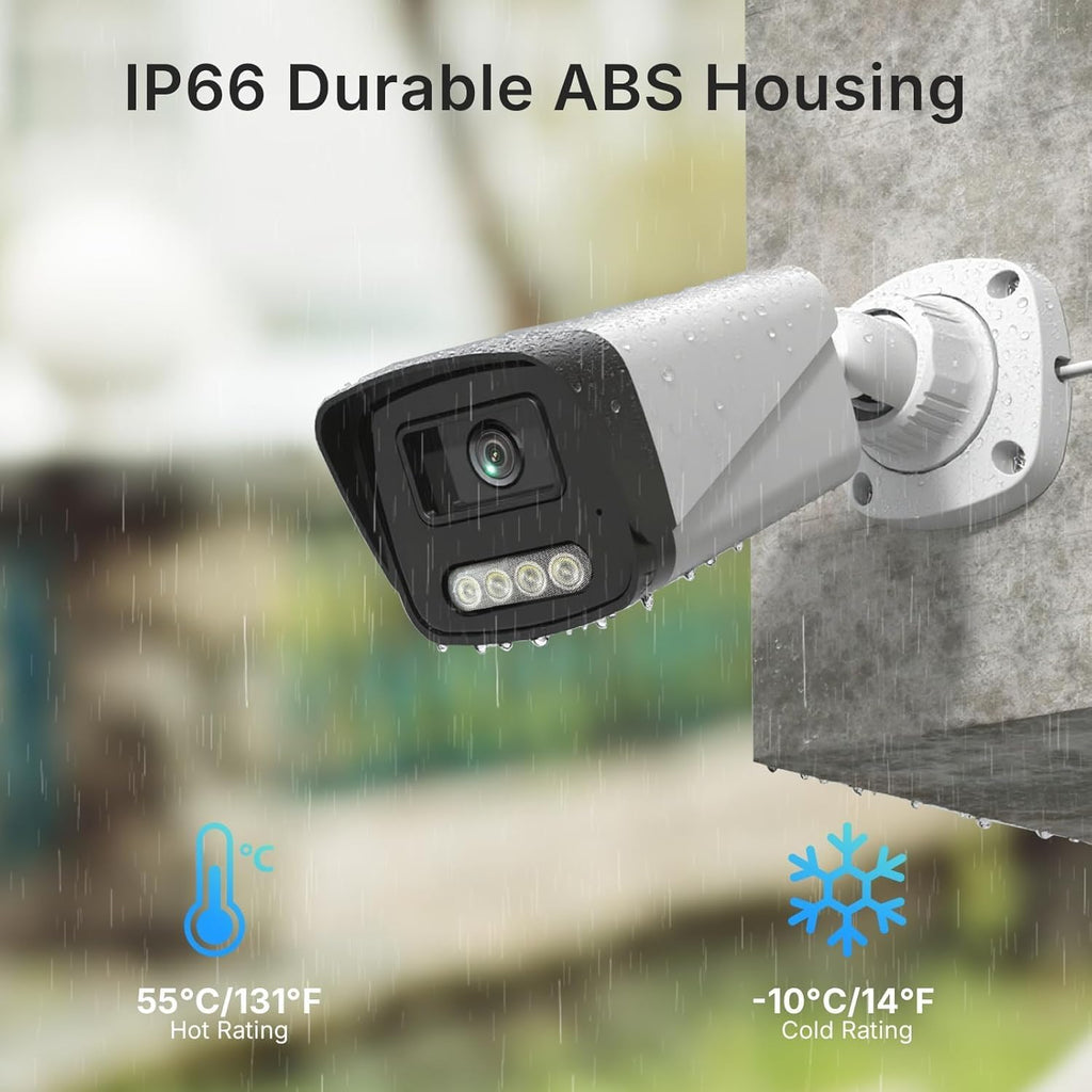 PoE Security Camera System, 4pcs Wired 3MP Outdoor IP Cameras with Color Night Vision, AI Human Detection, Two-Way Audio, 4K 4CH NVR with 500GB HDDfor 24-7 Recording, No Monthly Fee