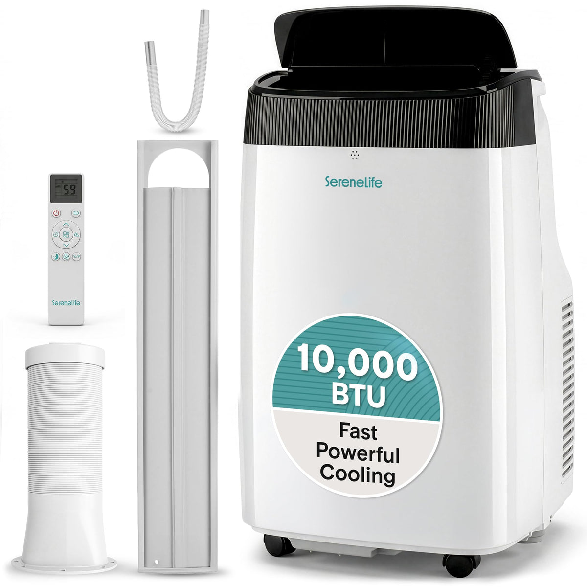 SereneLife 8000 BTU Portable Air Conditioner with Heat, Compact 4-in-1 Portable AC & Heater for Room Up to 350 Sq Ft with Dehumidifier & Fan Function, Remote Control, Window Mount Kit, 13" x 11" x 26"