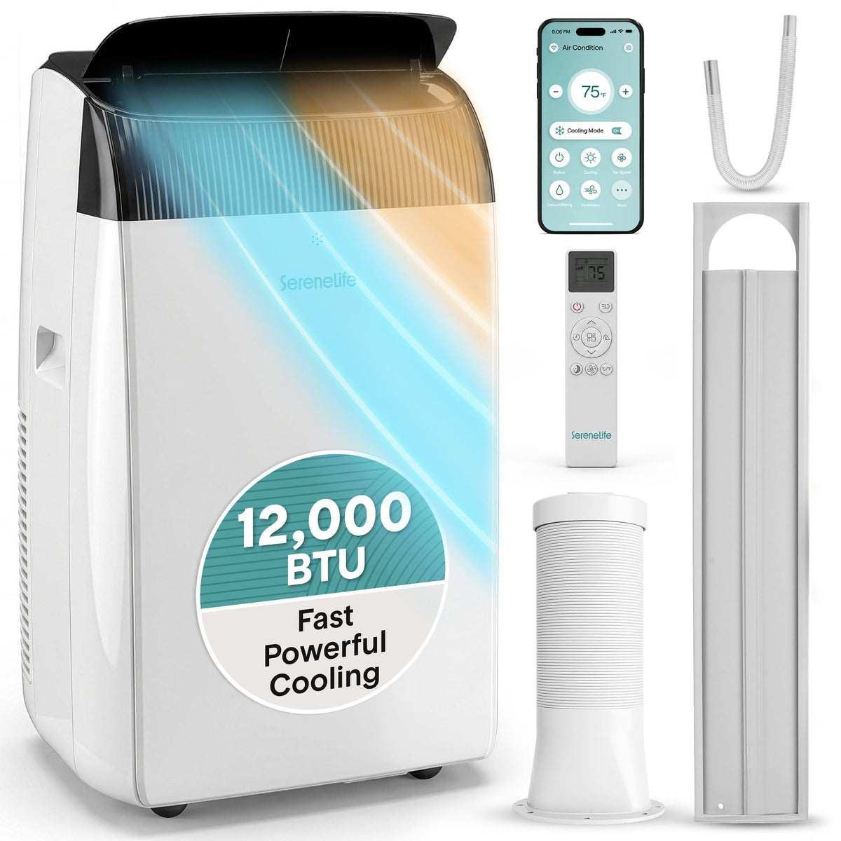 SereneLife 8000 BTU Portable Air Conditioner with Heat, Compact 4-in-1 Portable AC & Heater for Room Up to 350 Sq Ft with Dehumidifier & Fan Function, Remote Control, Window Mount Kit, 13" x 11" x 26"