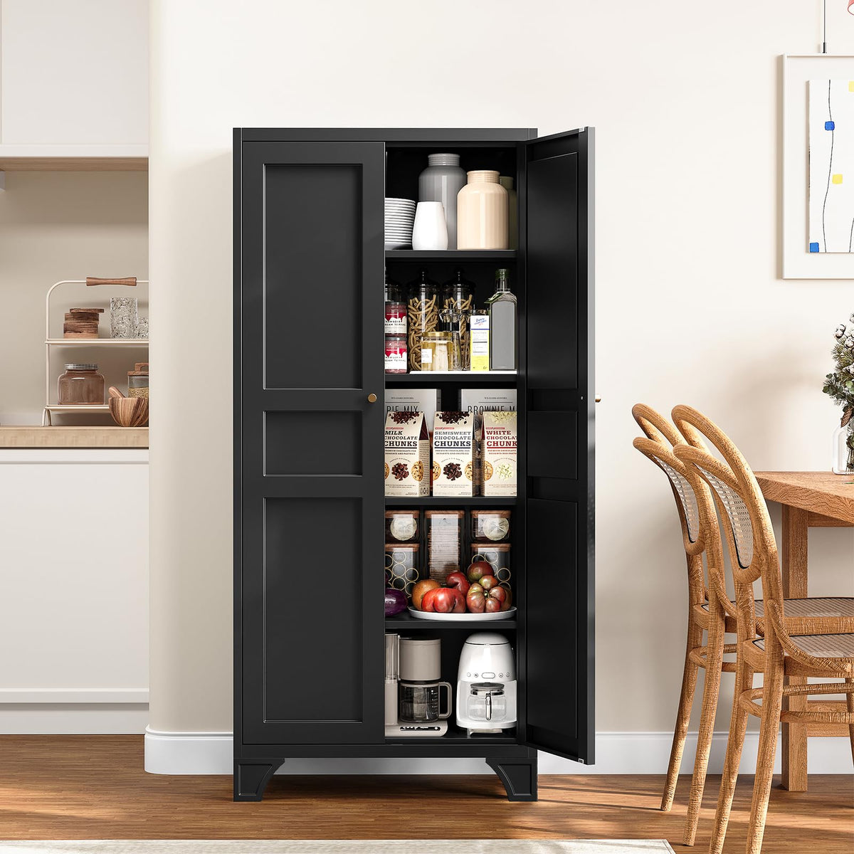 Metal Pantry Storage Cabinets with Doors and Shelves,75" Tall White