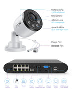 ZOSI 5MP PoE Security Camera System with Audio, 4pcs 4MP Metal Cam, NO HDD