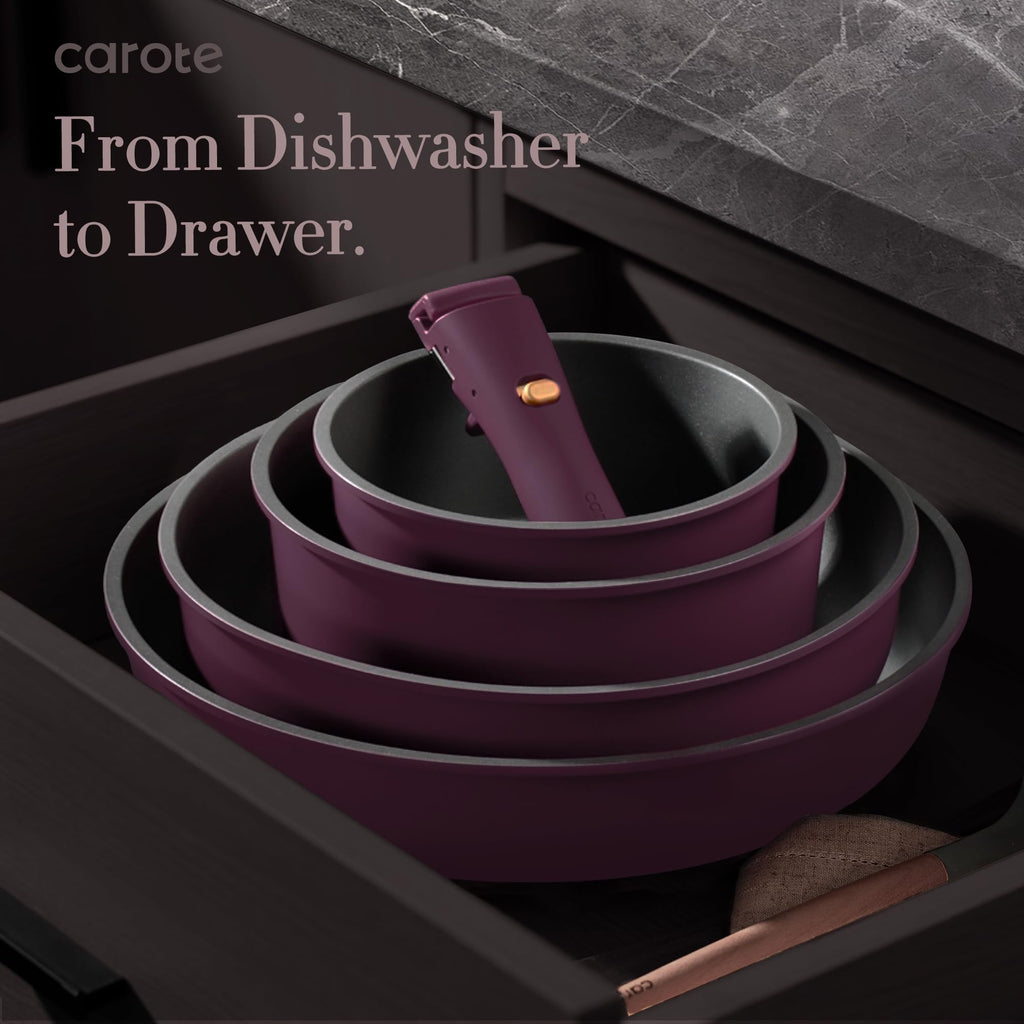 CAROTE 38pcs Pots and Pans Set with Knife, Detachable Handle Cookware