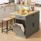 47" Kitchen Island with Trash Can Storage, Include 2 Chairs, Black