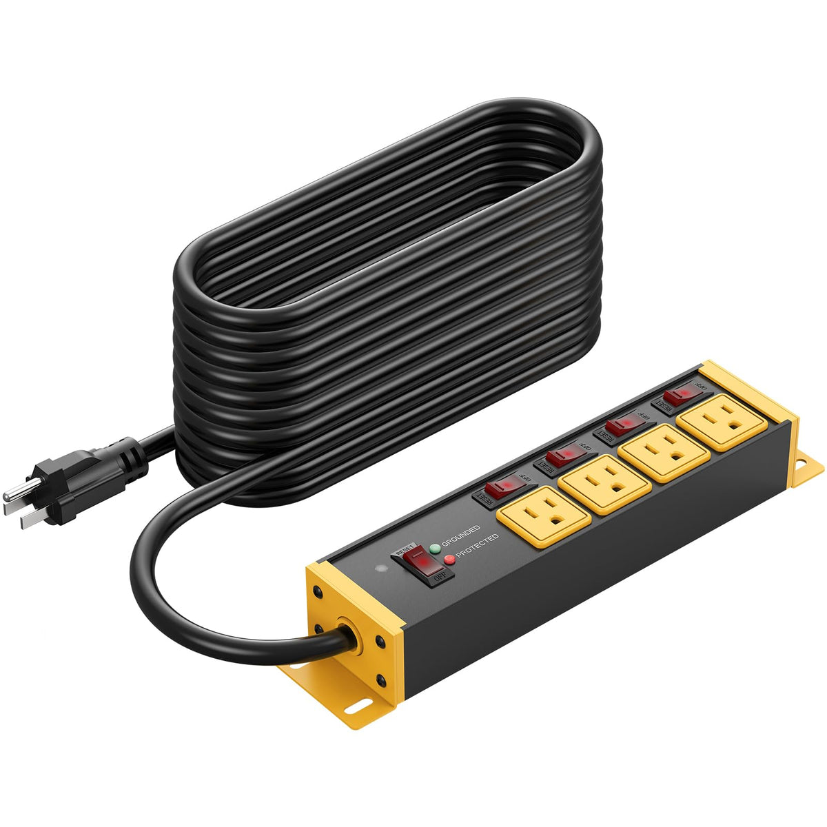 CCCEI 12 Gauge Long Extension Cord, Individual Switches, Yellow, 100FT.