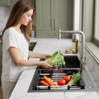 30-inch Black Kitchen Sink, Double Bowl Drop-in/Top-Mount 304 Stainless Steel with Nano Coating, Includes Drain Assembly & Fruit Basket for Modern Kitchen (30.7" x 16.9")