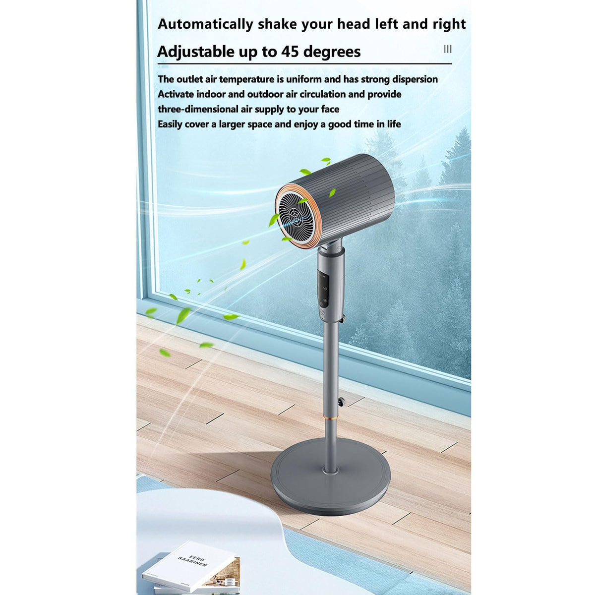 Vertical Household Heater, Large Area Heating Circulation Fan Heating and Cooling Heater Energy-Saving High-Power 45° Manual Adjustment Up and Down, remote control model,B