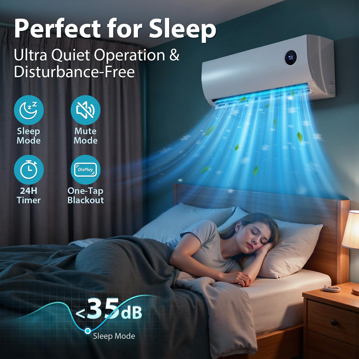 Mini Split AC with Heat Pump, Ductless Mini Split Air Conditioner Heat System with Quiet Operation, All-In-One Kit, 24H Timer, 115V, 19 SEER2 Energy Efficient for 750 Sq.Ft