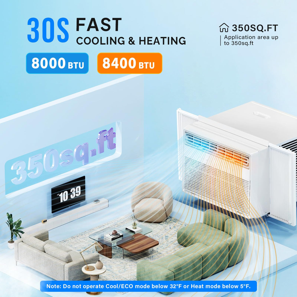 ROVSUN 8000 BTU Inverter Window Air Conditioner with Heat, Remote, 350 ft²