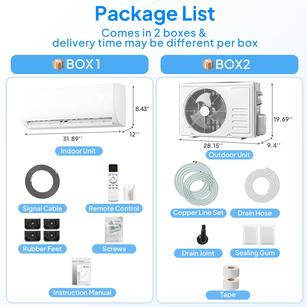 Bonnlo 9000 BTU Mini Split AC/Heating System, 19SEER2 Inverter Ductless Wall AC Unit, Energy Efficient Air Conditioner with Pre-Charged Condenser & Installation Kit, Cools Up to 450 Sq. Ft, 115V