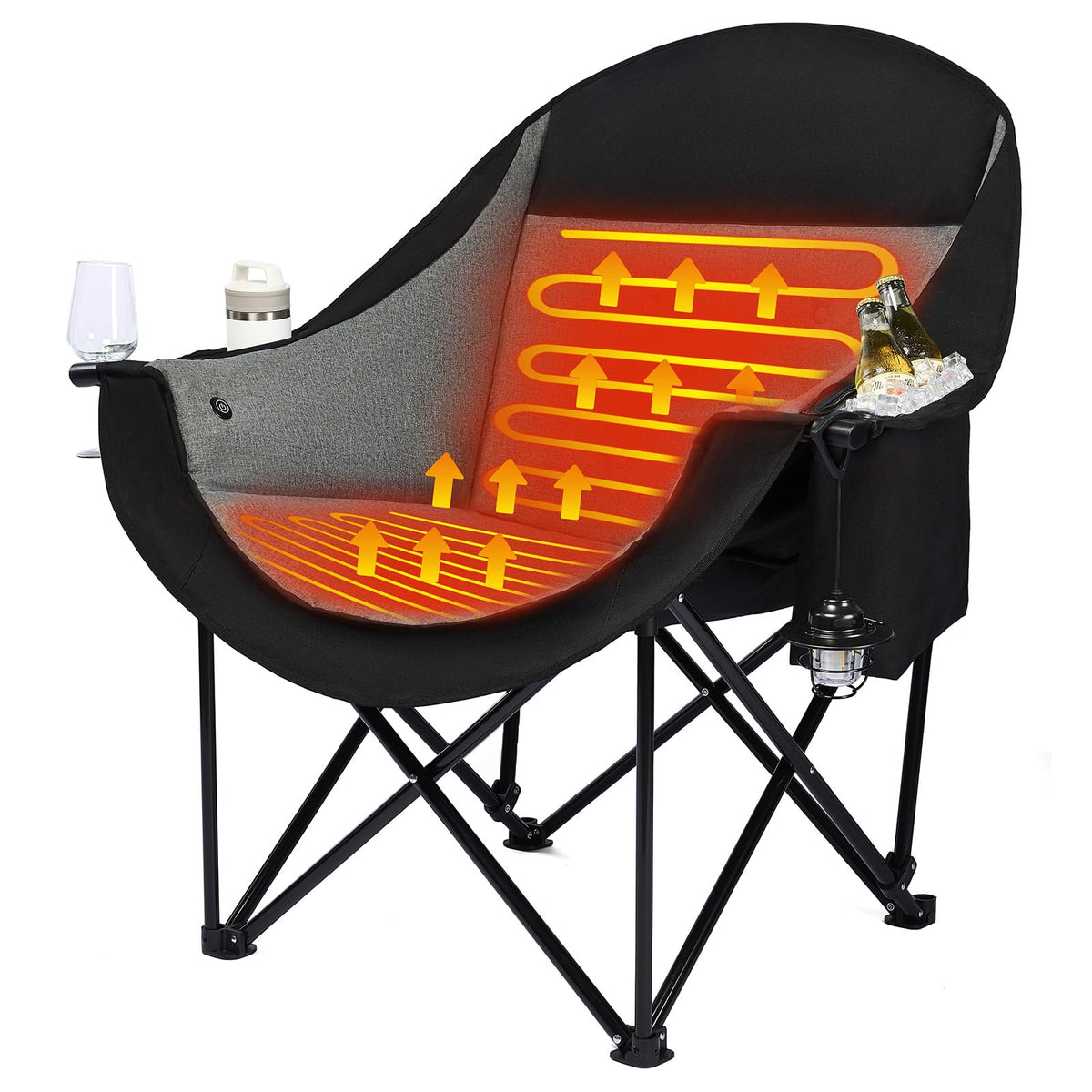 Heated Camping Chair - Oversized Padded Outdoor Folding Comfy Chair