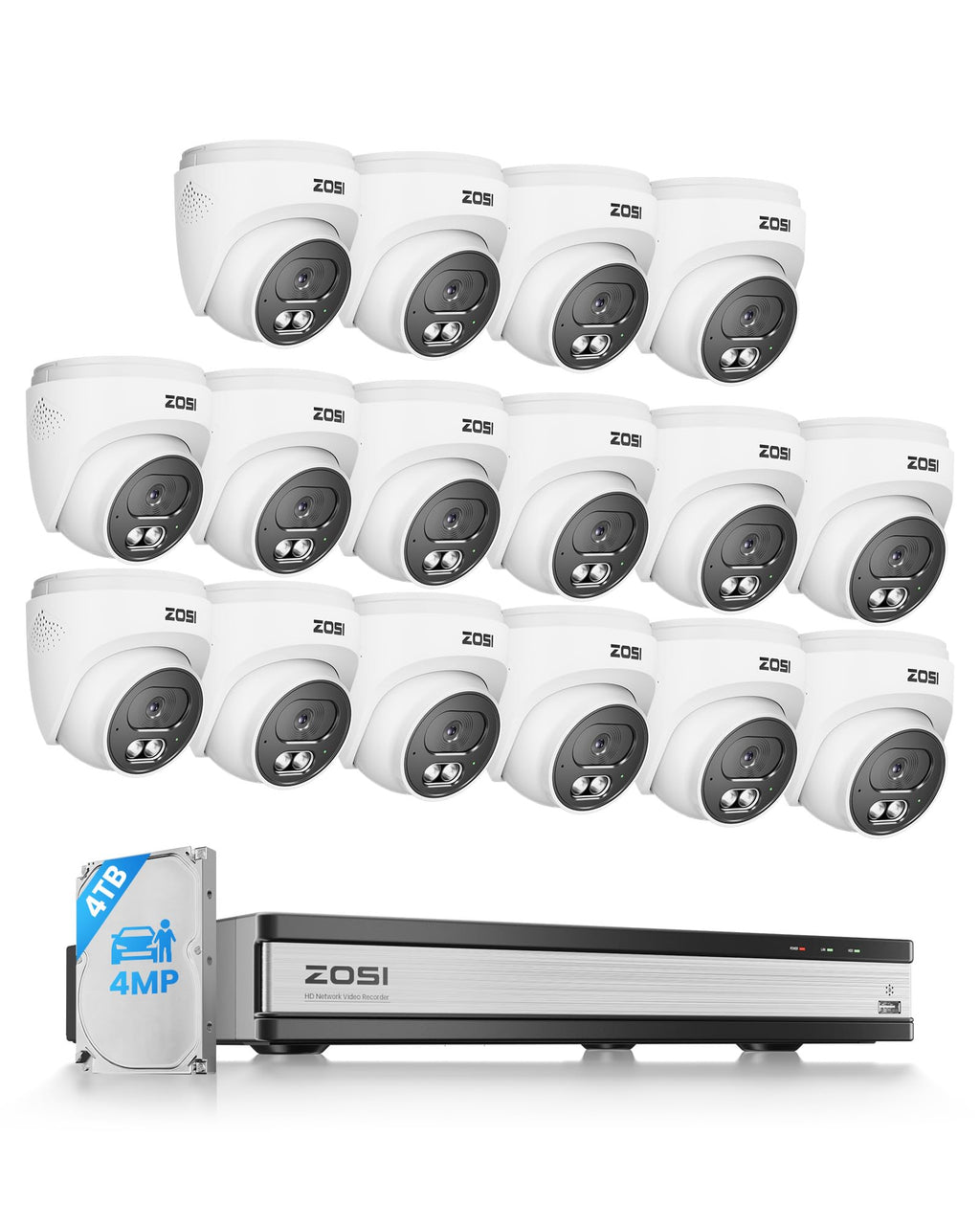 ZOSI C220 8CH 5MP NVR with 8 x 4MP Audio PoE CCTV Camera System, 2TB HDD