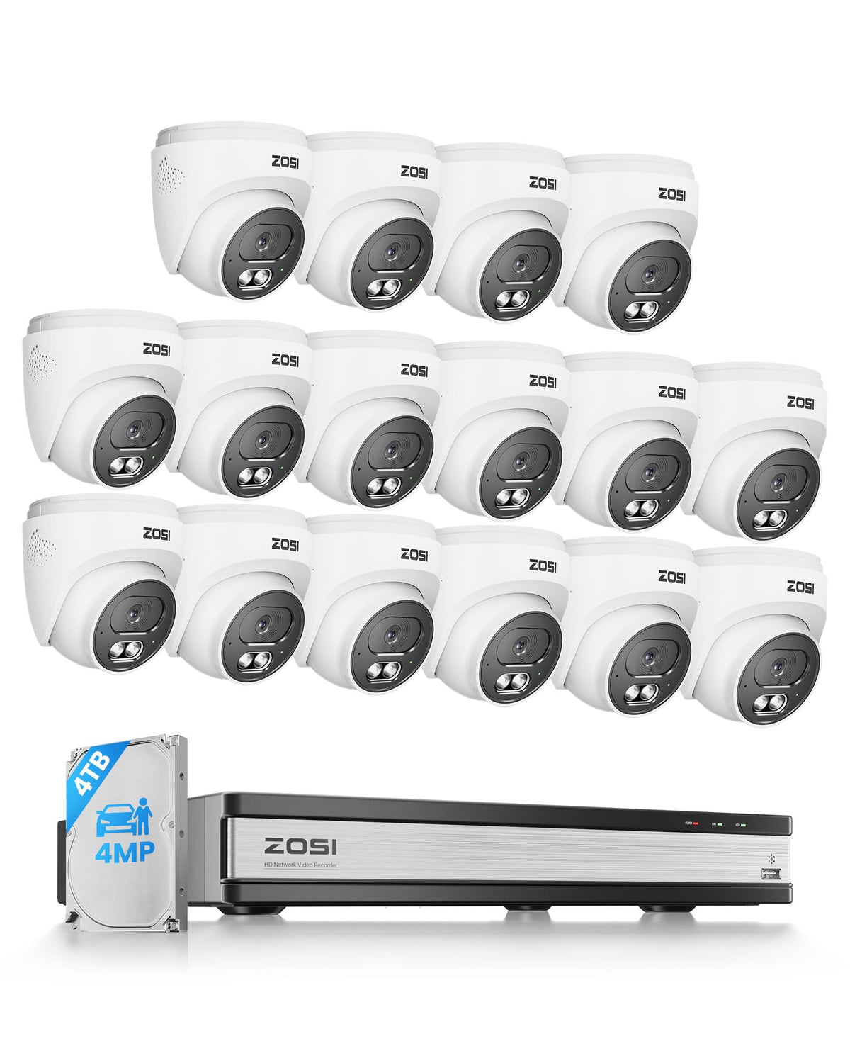 ZOSI C220 8CH 5MP NVR with 8 x 4MP Audio PoE CCTV Camera System, 2TB HDD