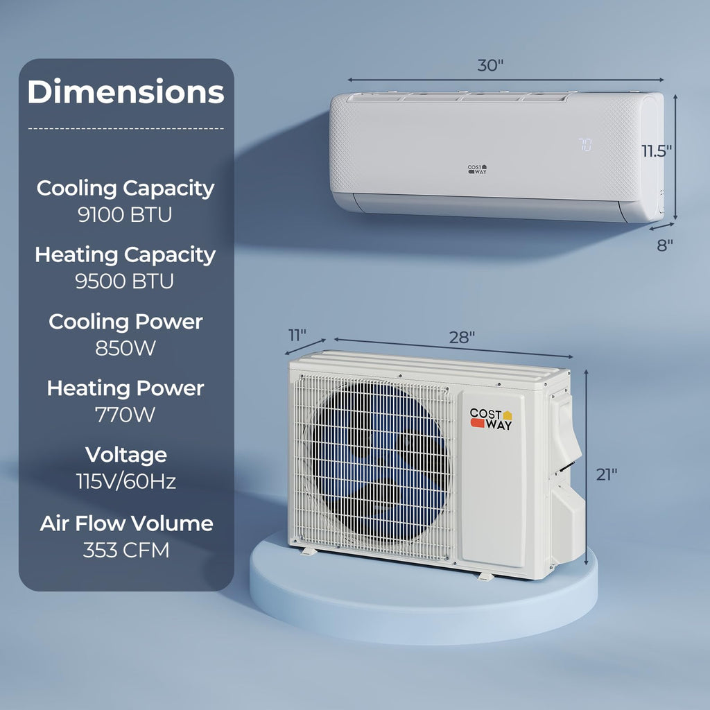 COSTWAY 9000 BTU Mini Split Air Conditioner, with Heat Pump