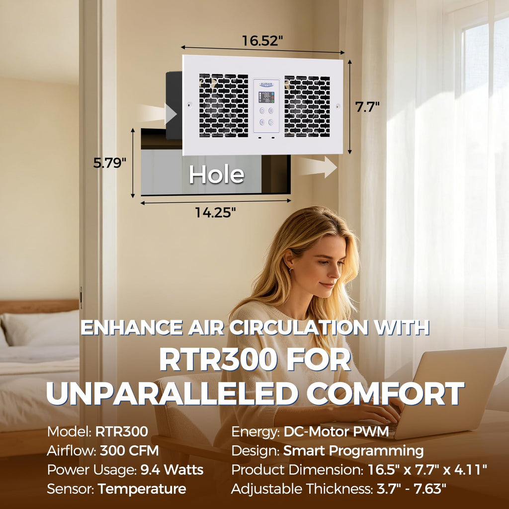 ALORAIR Built-in Heating & Cooling Room to Room Air Transfer Fan, 300 CFM