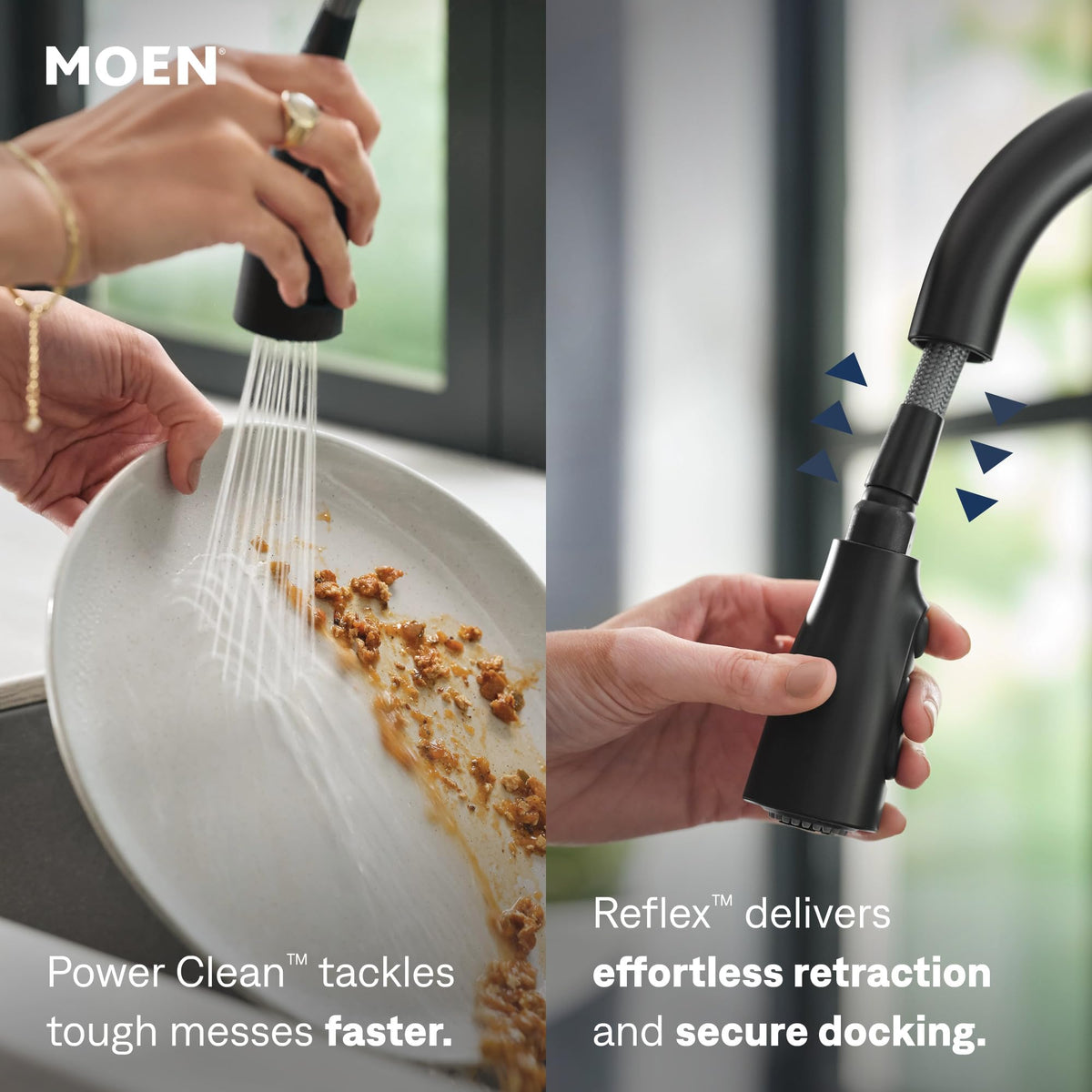 Moen Adler Matte Black One-Handle High Arc Kitchen Sink Faucet with Power Clean, Modern Kitchen Faucet with Pull Down Sprayer, 87233BL