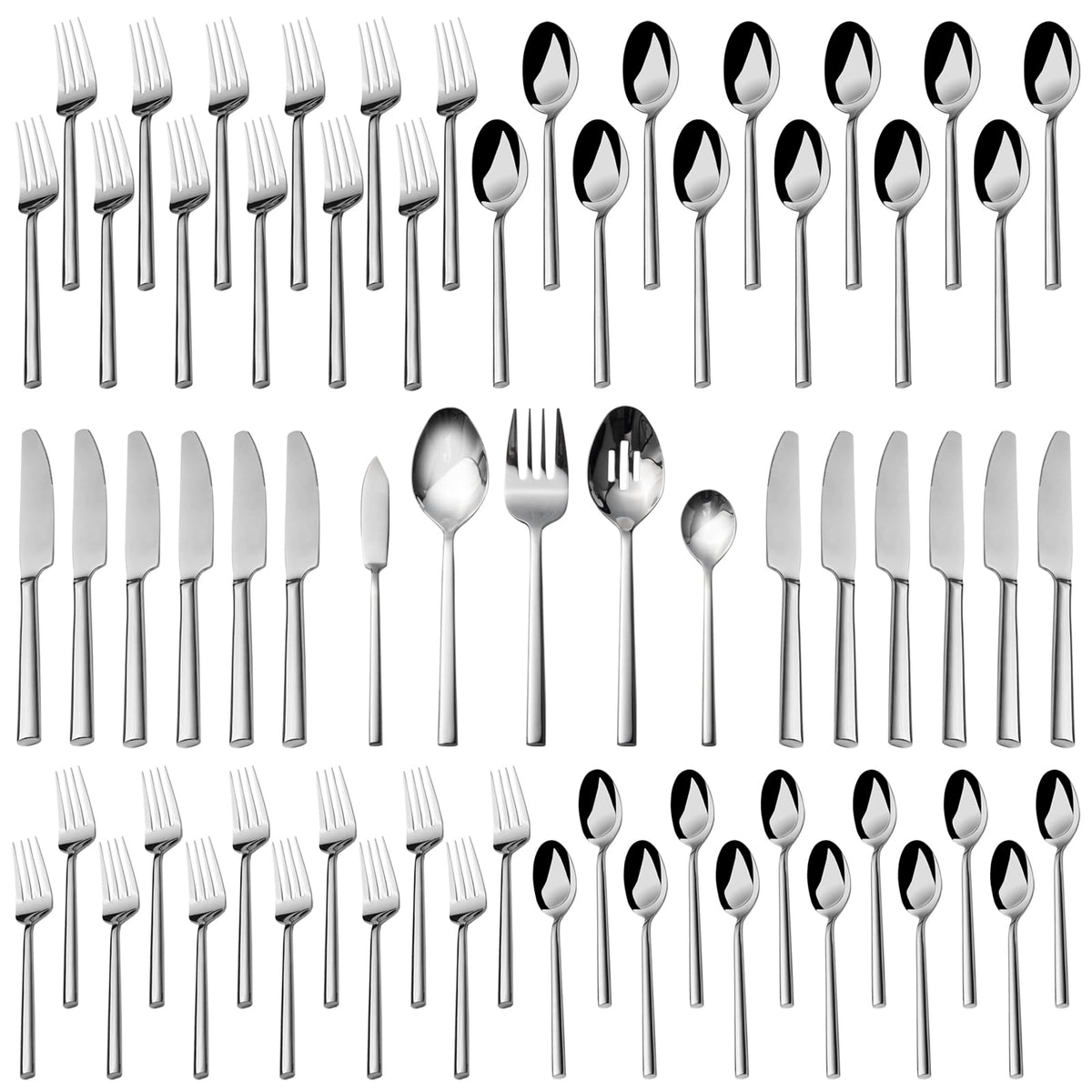 Potter 65-Piece Forged Silverware Set, Service for 12 – Premium Stainless Steel Flatware Set, Modern Design with Satin Finish, Ideal for Home, Kitchen, Party, Camping