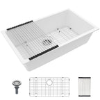 Lordear 18 Inch White Kitchen Sink Granite Composite Undermount Bar Workstation 18x18 White Quartz Sinks Under Counter Single Bowl with Classic Gold Accessories