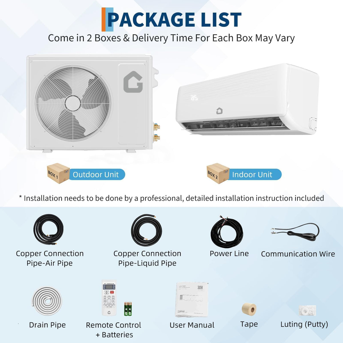 12,000 BTU Mini Split Air Conditioner and Heater, 19 SEER, 208-230V, Inverter AC & Heat Pump with Timer and Sleep Mode, Cools and Heats Rooms up to 750 Sq Ft, Ideal for Bedroom, Living Room, Office