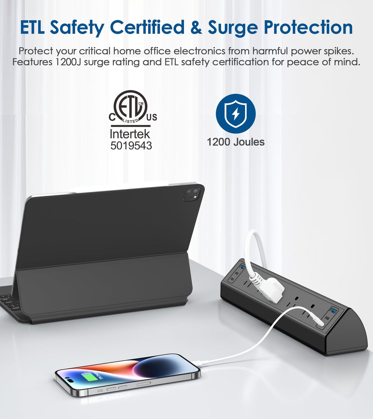 Jgstkcity Desk Clamp Power Strip USB C,40W Total Fast Charging Station,4 PD 20W USB C Ports,Desk Edge Mount Surge Protector,5 Outlets,Fit 1.96" Tabletop Edge,ETL Listed (Pack of 15)