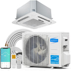 ROVSUN 23000 BTU Smart WIFI Ceiling Cassette Mini Split AC/Heating System with Inverter & APP Control, 22.5 SEER2 Ductless Air Conditioner with Pre-Charged Condenser, Heat Pump & Installation Kit 230V
