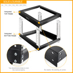 22U Open Frame Server Rack with Brake Casters +19" Rail Mounting PDU (8 Outlets) Power Strip with Surge Protector + 2PCS Rack Shelves Cantilever Tray Set Black