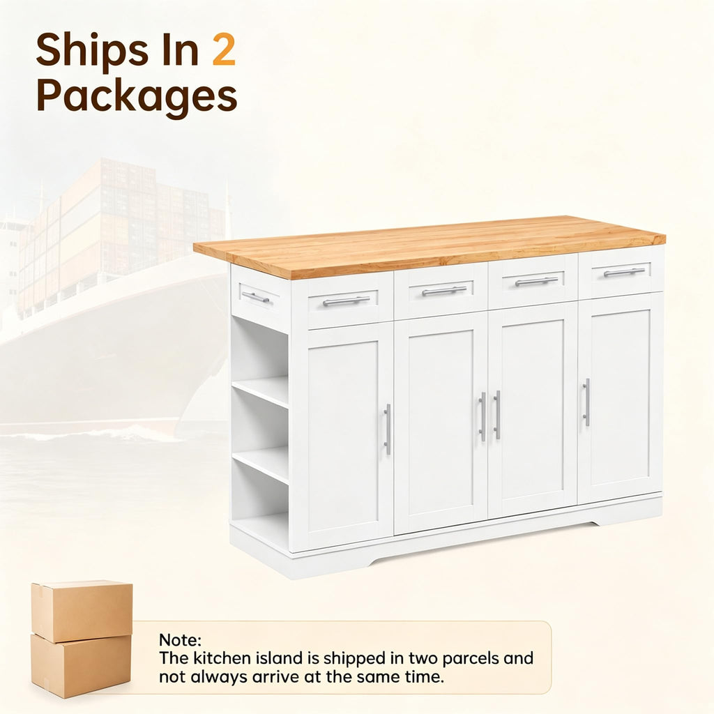 Dripex 53'' Rolling Kitchen Island with Power Outlet, Drop Leaf & Trash Can