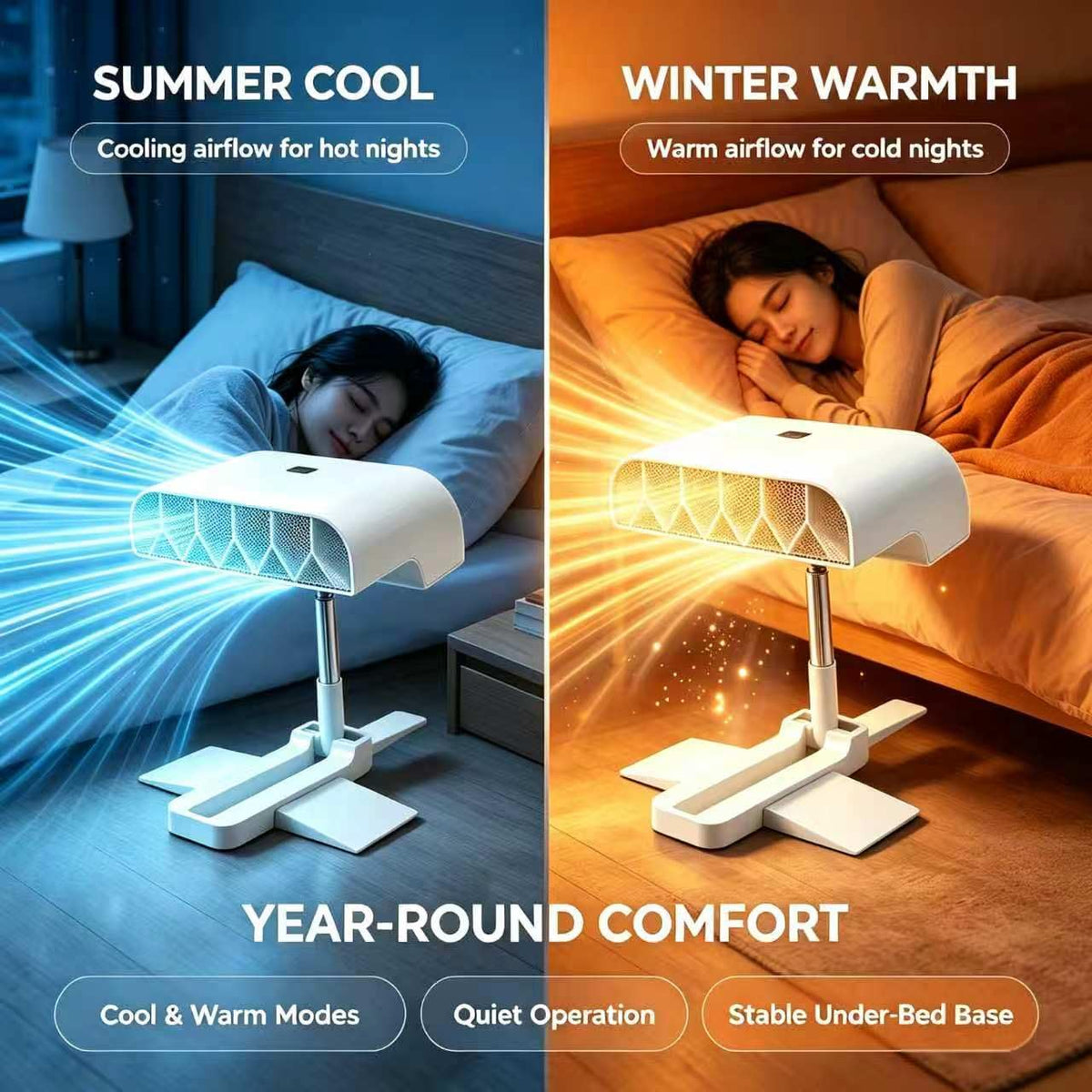 Midnight Bed Heating Cooling System, 2-in-1 Bed Fan Under Sheets