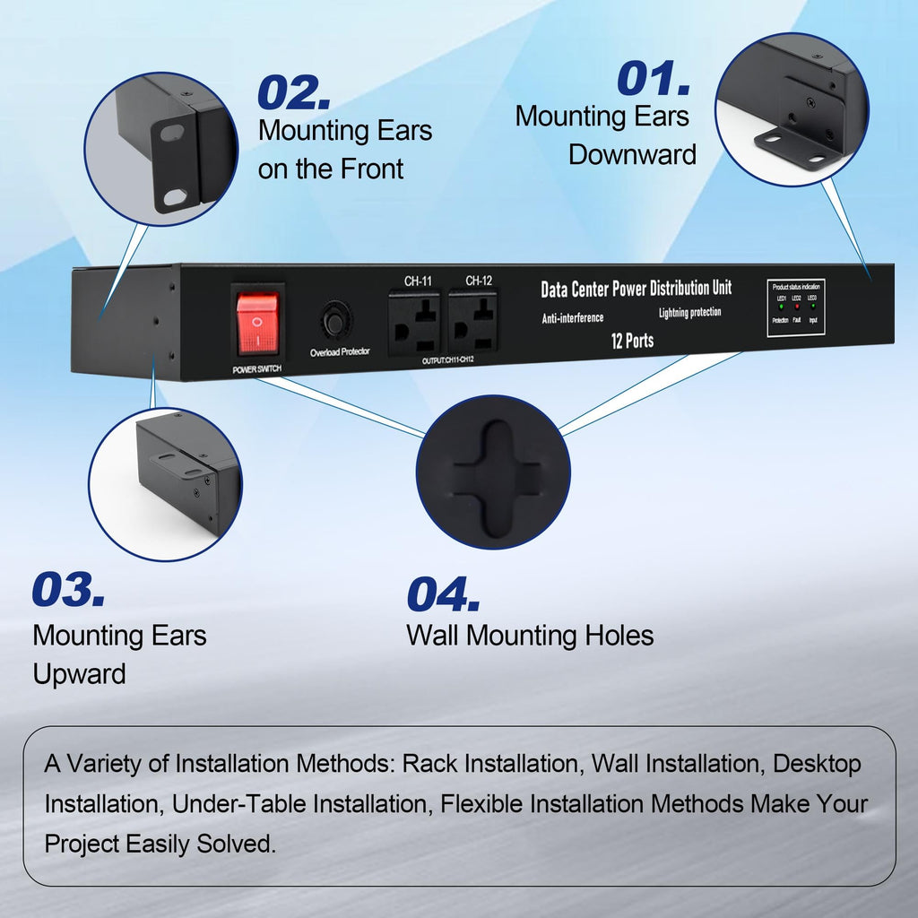 1U Horizontal PDU 19" Rack Mount Power Strip