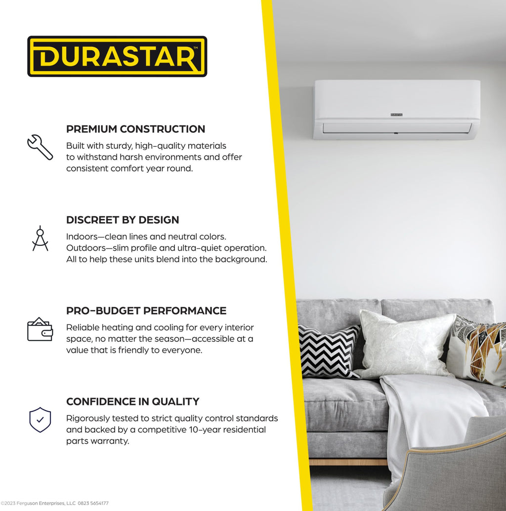 Durastar DRAW12F1B 12,000 BTU Cooling / 12,000 BTU Heating Mini Split Wall Mount Indoor Unit