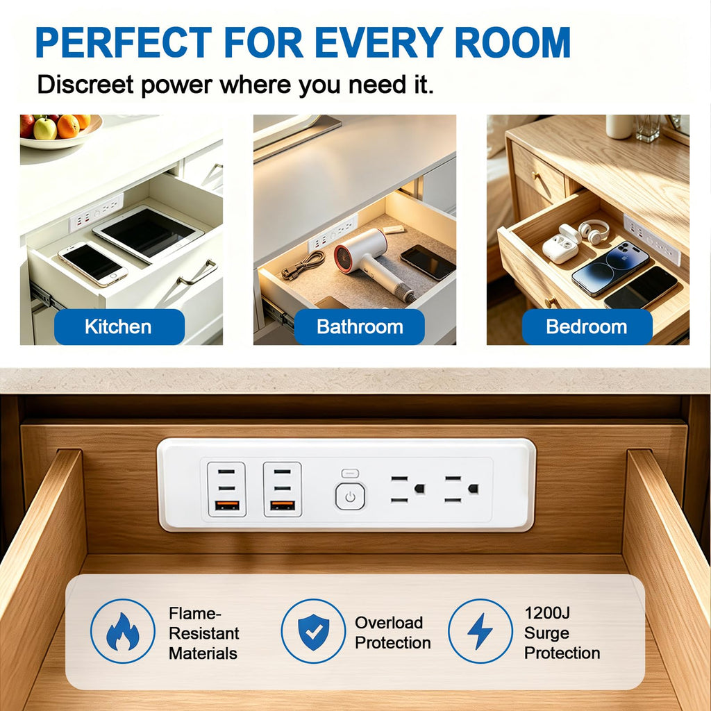 in-Drawer Outlet Kit with Retractable Arm, Integrated Safety Shutoff, PD30W