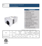 Monoblock Refrigeration Condensing Unit, Top-Mounted, 1 HP, 220V/1PH/60Hz, Walk-In Cooler and Freezer, Model XWZ100T