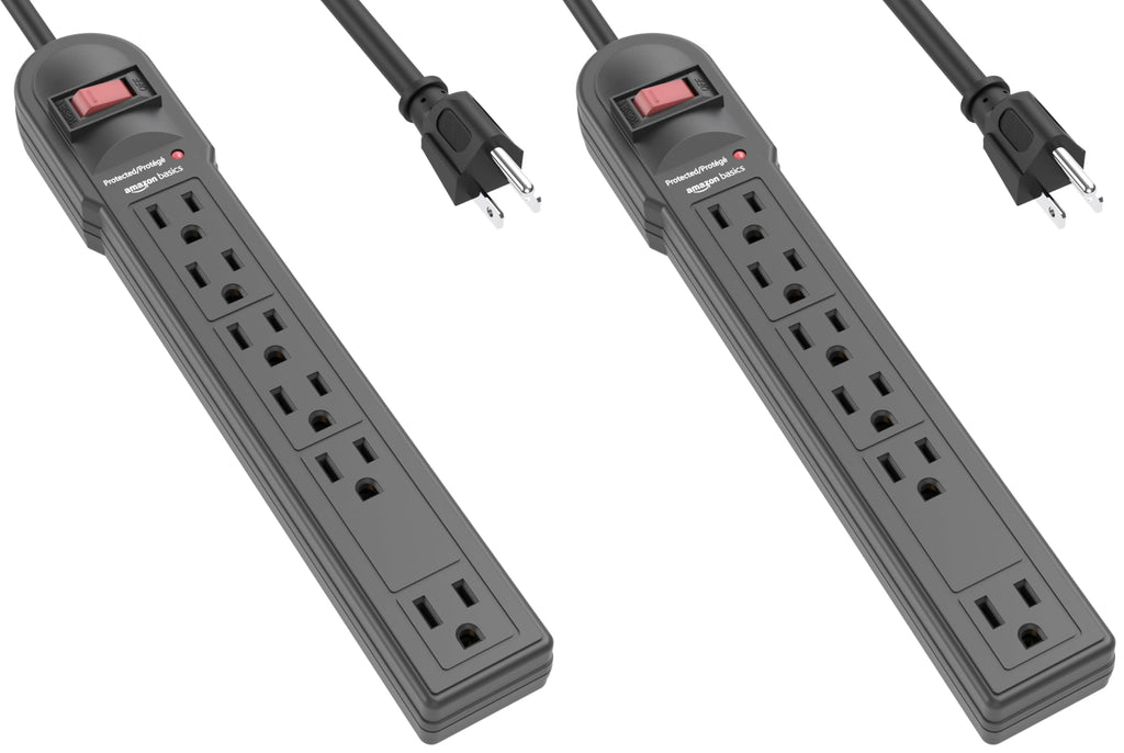 Amazon Basics Surge Protector Power Strip, 6-Outlet, 790 Joules, Circuit Breaker, LED Indicator, 6ft Extension Cord, Black, 10-Pack