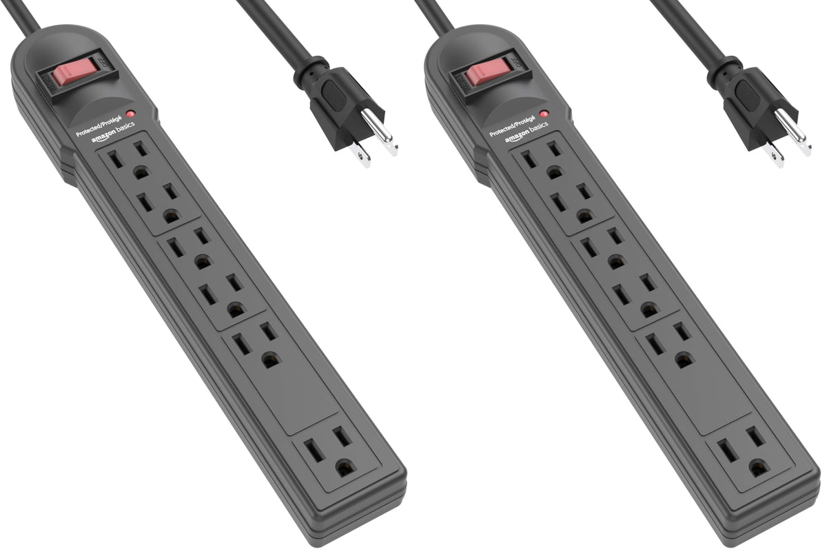 Amazon Basics Surge Protector Power Strip, 6-Outlet, 790 Joules, Circuit Breaker, LED Indicator, 6ft Extension Cord, Black, 10-Pack