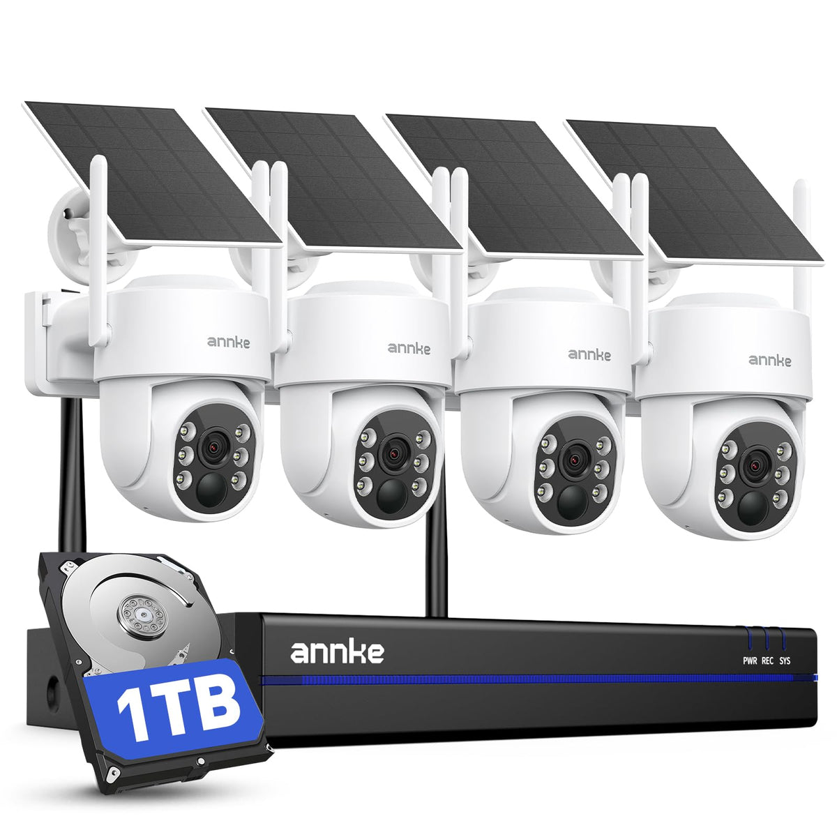 ANNKE Solar Wireless Outdoor Security Cameras, 4K NVR, 8-Cam Kit, 1TB HDD