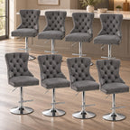 Velvet Swivel Bar Stools Set of 4, Height Adjustable, Black with Gold Base