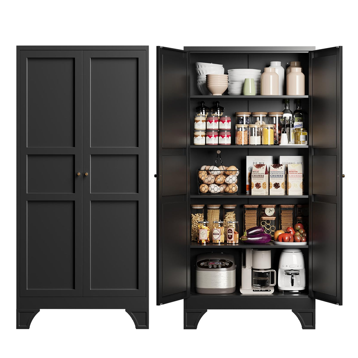 Metal Pantry Storage Cabinets with Doors and Shelves,75" Tall White