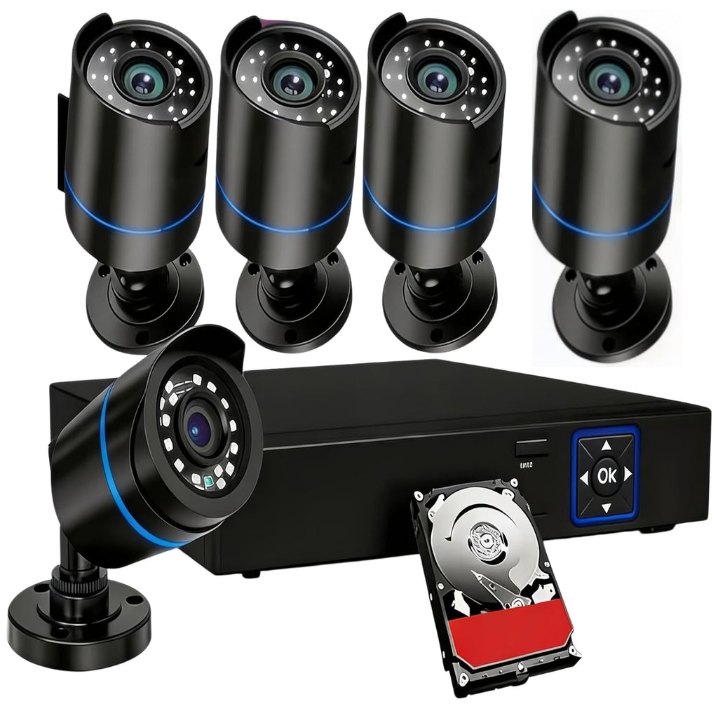 3000TVL Home Security System Surveillance DVR Camera Kits, 4pcs Wired 5MP PoE IP Night Vision Cameras Set with AI Motion Person Vehicle Detection, 4K NVR with 512GB Hard Drive for 24-7 Recording