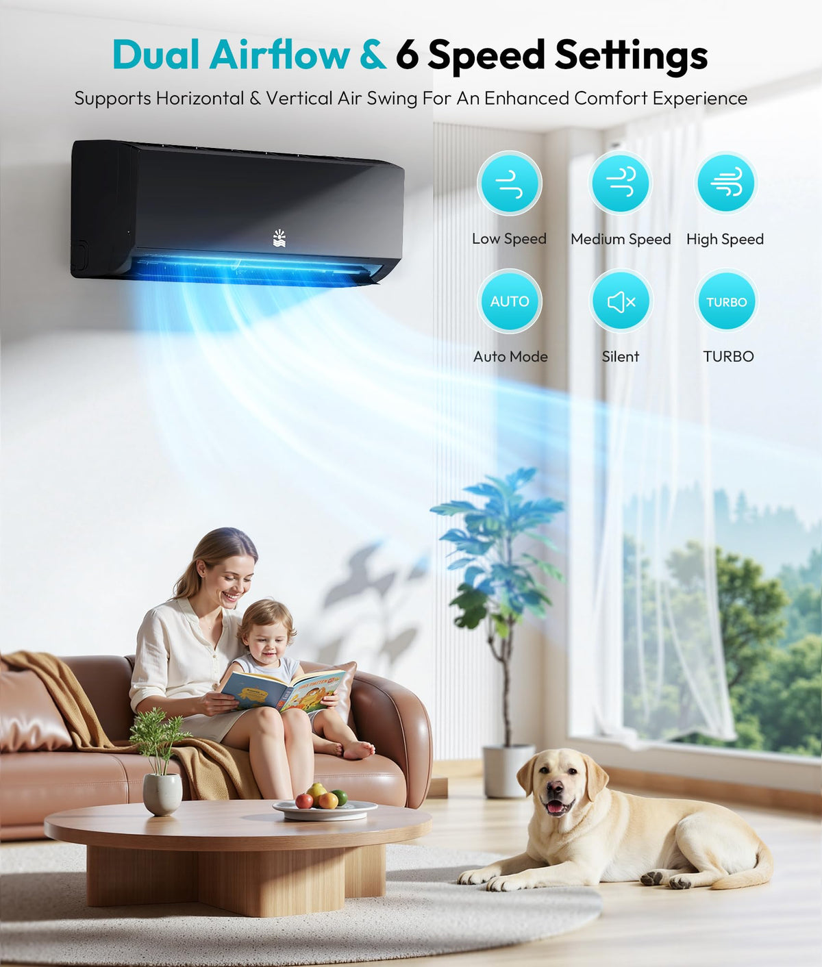Mini Split AC/Heating System 12000 BTU Heat Pump, 20 SEER2 Black