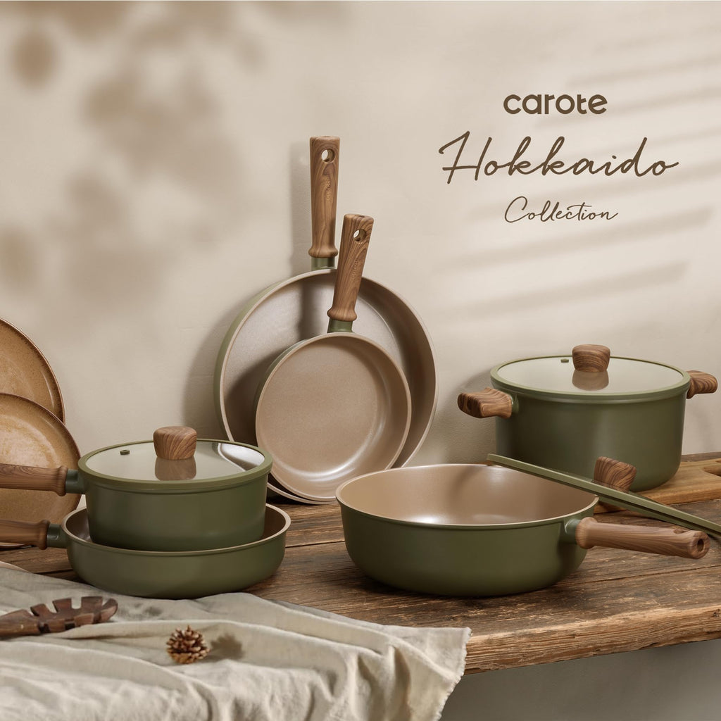 CAROTE Pots and Pans Set Nonstick Ceramic Cookware Sets 21 Pieces Green