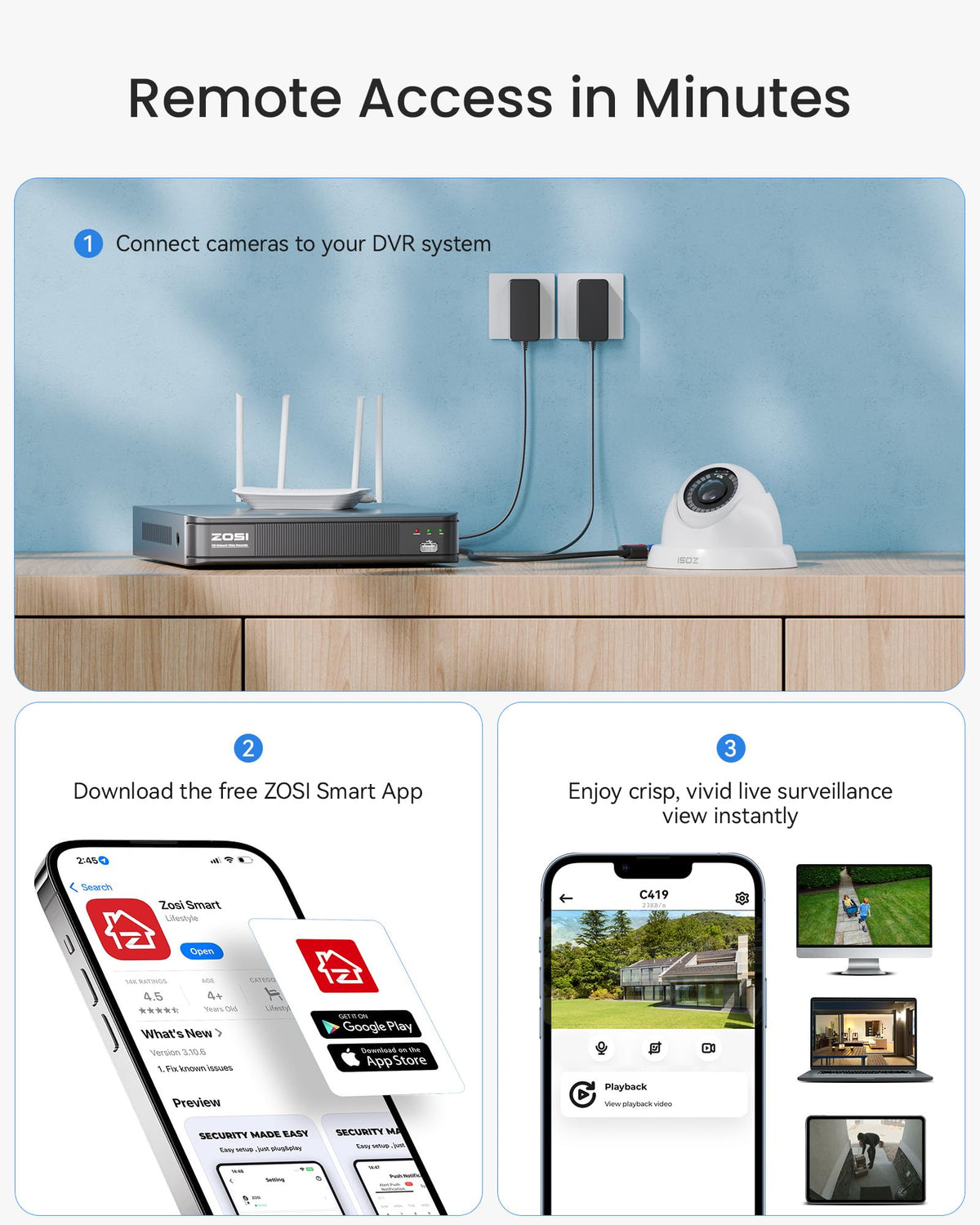 ZOSI 3K Lite Wired Security Camera System, 8 X 1080p Dome Cameras, NO HDD
