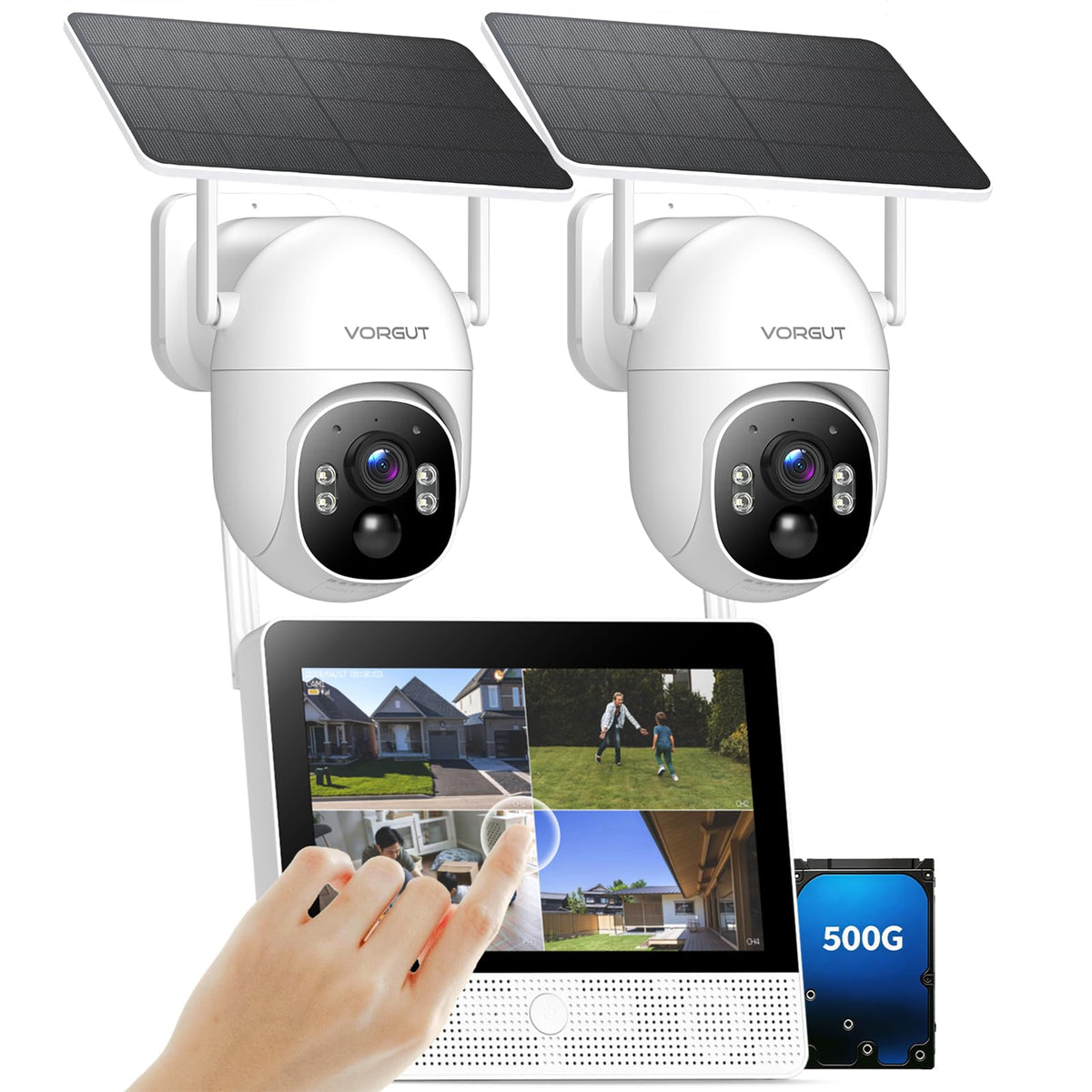 Solar Security Cameras Wireless System with 10" Touch Monitor, 4MP