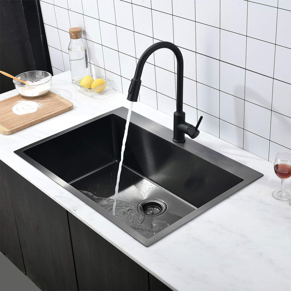 VAPSINT 33x22 Black Drop in Kitchen Sink, 33 Inch Gunmetal Black Stainless Steel Top Mount Kitchen Sink, Single Bowl Laundry Sink with Strainer