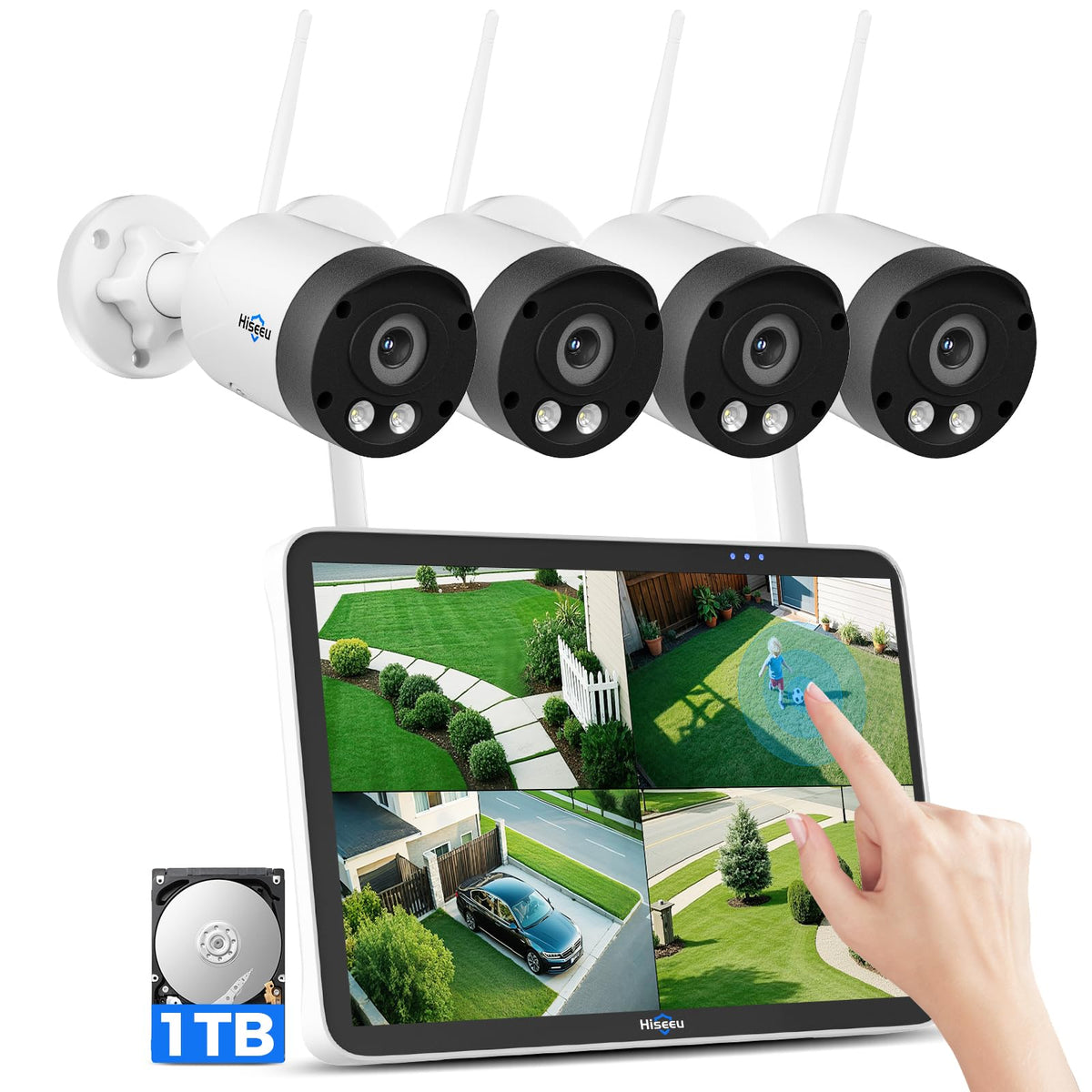 Hiseeu 4K/8MP Wireless Security Camera Outdoor, 4 Cam-Kit, 1T HDD