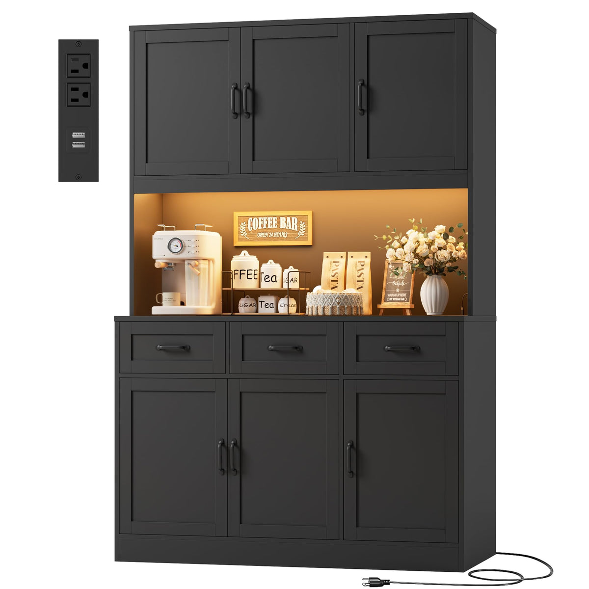 HOSTACK Kitchen Pantry Storage Cabinet, Tall Kitchen Hutch Cabinet, White