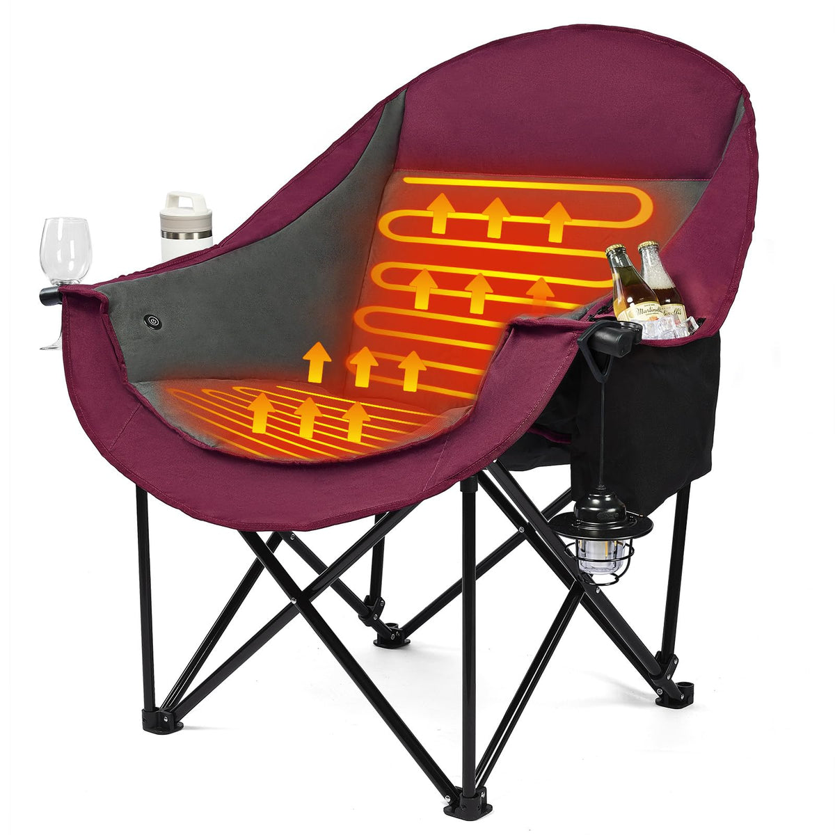 Heated Camping Chair - Oversized Padded Outdoor Folding Comfy Chair