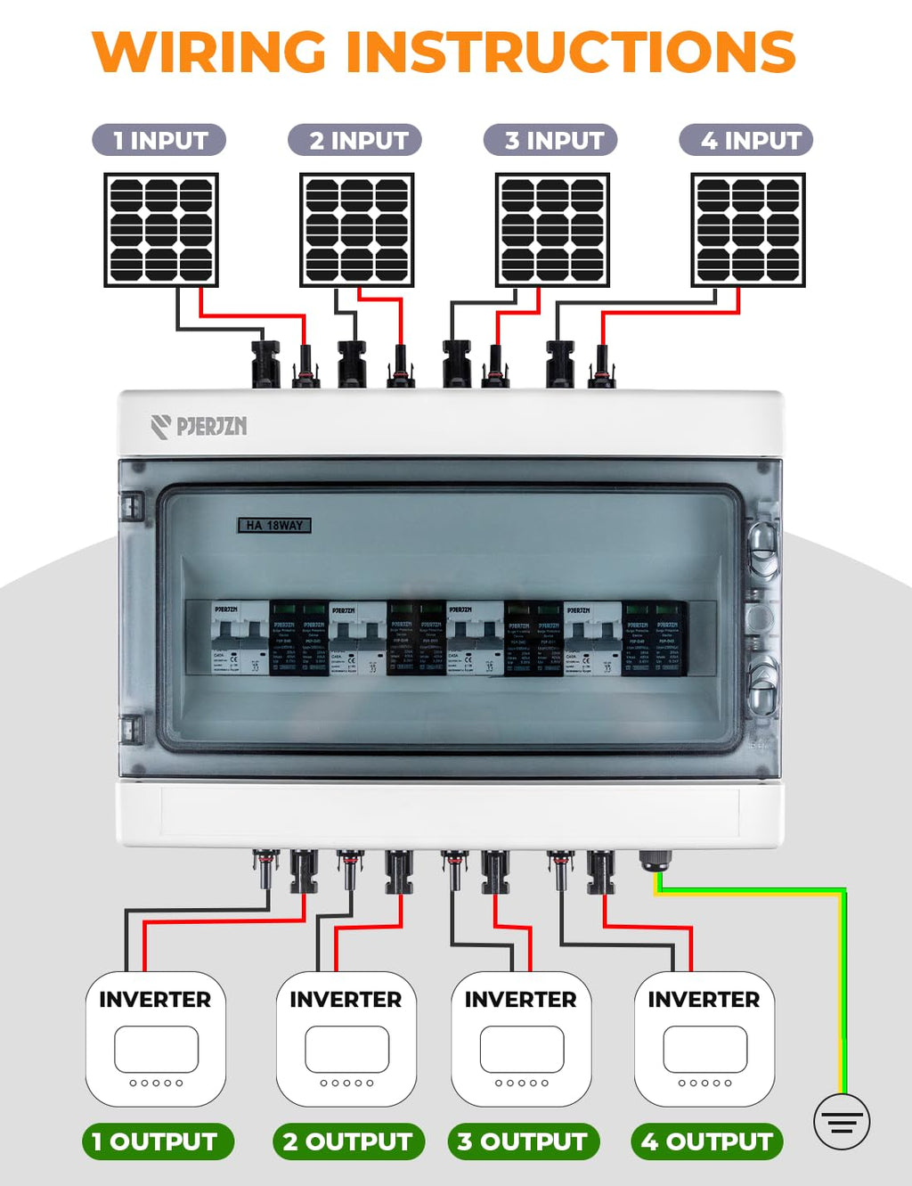 Solar Disconnect Switch with SPD Surge Protector 1000V DC 30A Solar PV Combiner Box Power Distribution Box for Solar Panels 2 in 2 Out (30A, HT18 4string)