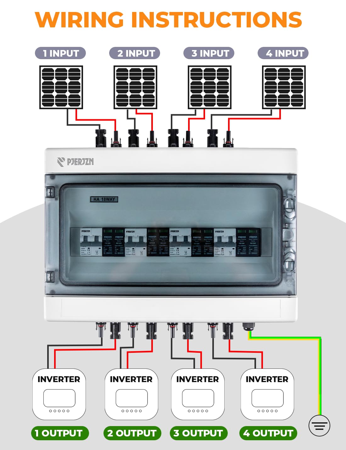 Solar Disconnect Switch with SPD Surge Protector 1000V DC 30A Solar PV Combiner Box Power Distribution Box for Solar Panels 2 in 2 Out (30A, HT18 4string)