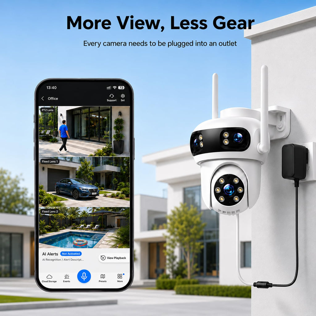 CAMCAMP Triple-Lens Wireless Security Camera System Outdoor with 12 Views