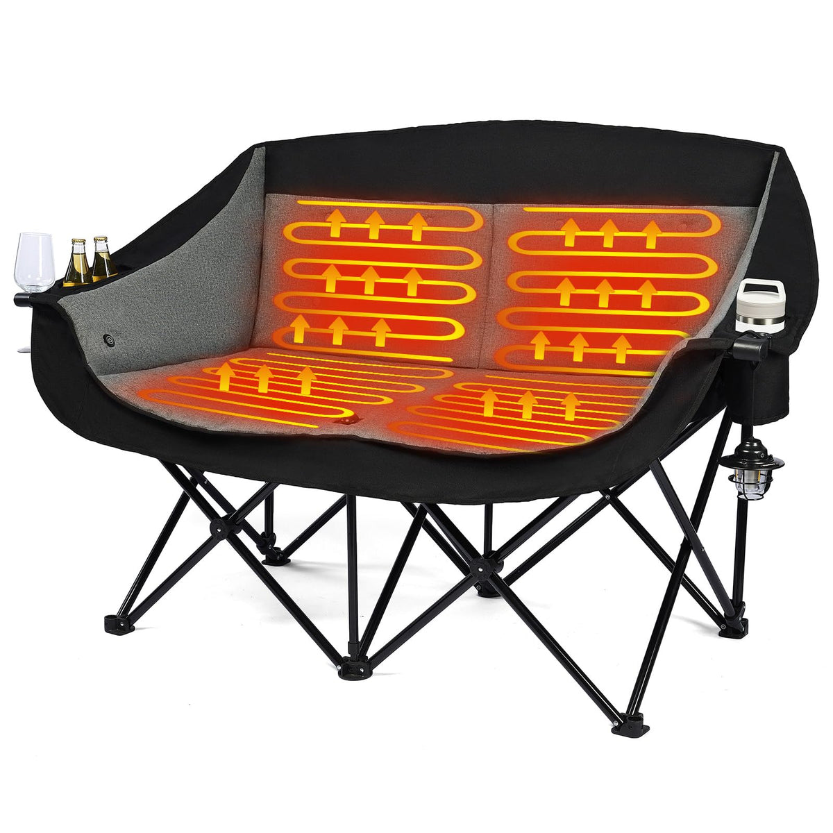 Heated Camping Chair - Oversized Padded Outdoor Folding Comfy Chair
